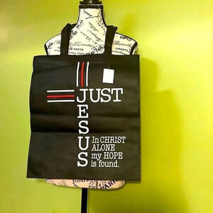 ✝️🆕✝️  Just Jesus Black & Red Reusable Grocery Tote Bags-Set of 4